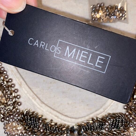 NEW Carlos Miele $255 Beaded Flowy Tank Tunic Dress Cover Up Ivory MEDIUM - Picture 5 of 15